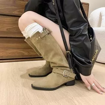 Fashion 2024 New Fashion Women s Knee High Boots Chunky Platform Boots Women Shoes Winter High Boots Women Botines Mujer 35 хаки