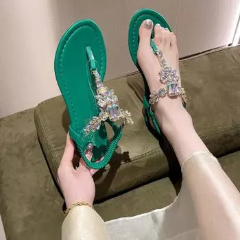Fashion 2024 New Fashion Women s Rhinestone Decorative Sandals Elastic Slippers Casual Summer Beach Outdoor Sandals Lightweight High-end 36 чёрный
