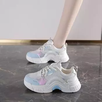 fashion 2024 New Fashion Women s Vulcanize Sneakers Fashion New Chunky Lace-up Sneakers Shoes for Women Casual Sports Shoes 35 синий