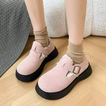 Fashion 2024 New Fashion Wool Cotton Boots Women s Velvet Snow Boots Baotou Winter Thick-soled Warm Women s Shoes 35 розовый