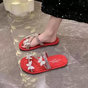 fashion 2024 New Fashionable Versatile Women s Slippers Thin Strap Combination Bow Decoration Elegant Summer Women s Slippers Open Toe 35 чёрный