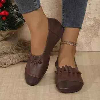 мода 2024 года новые женские туфли на плоской подошве мокасины осень неглубокие повседневные плиссированные туфли тренд удобные прогулочные сандалии платье мягкие 35 чёрный