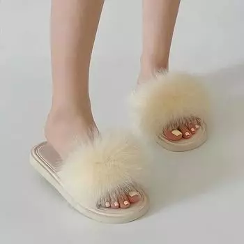 Fashion 2024 New Hot-selling Fashionable Round-toe Temperament Women s Slippers Flat Heel Comfortable Plush Thick-soled Women s Slippers 35 серый