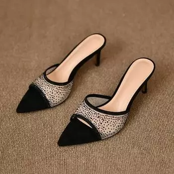 Fashion 2024 New Hot Selling High Quality Versatile Pointed Toe Women s Banquet Party Slippers Comfortable Solid Color Zapatos De Mujer 34 светло-коричневого