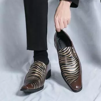 Fashion 2024 New Leather Mens Slip on Shoes Handmade Hot Sale for Male Loafers British Style Man Formal Shoe Stylish Male Coiffeur Shoes 38 чёрный