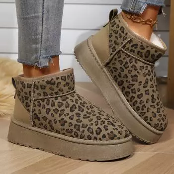 Fashion 2024 New Leopard Print Women s Snow Boots Plus Velvet Warm Women s Ankle Boots Winter Outdoor Women s Shoes 36 жёлтый