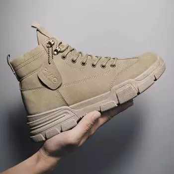 Fashion 2024 New Men Boots Leather Waterproof Lace Up Boots Men Winter Ankle Lightweight Shoes for Men Winter Casual Non Slip99 39 чёрный