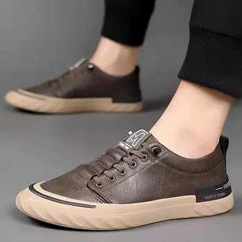 Fashion 2024 New Men Casual Leather Shoes Outdoor Antiskid Sneakers Fashion Flats Comfortable Handmade Trend Sneakers Shoes Oxford Shoes 38 чёрный