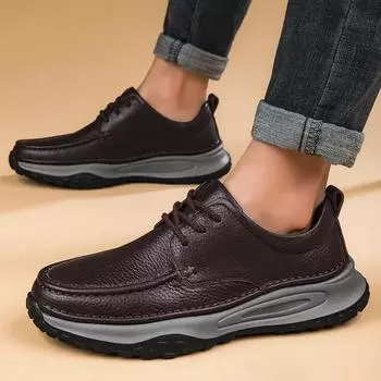 Fashion 2024 New Men Genuine Leather Shoes Fashion Trend Comfortable Business Shoes British Classic Men Antiskid Sneakers Dress Shoes 38 коричневый