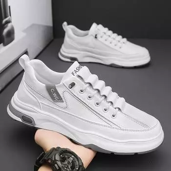 Fashion 2024 New Men s Fashion Casual Leather Shoes Non-slip Wear-resistant Sports Shoes Comfortable Flat Slip-on Casual Shoes Shoes Men 39 чёрный