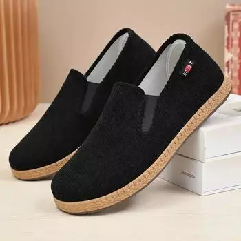 Мода 2024 года, новые мужские туфли с плоской подошвой, одноступенчатые, папины туфли, бархатные, дышащие, повседневные, из ткани Old Beijing 39