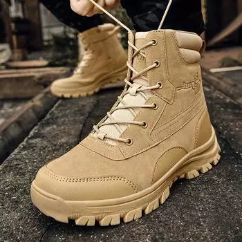 Fashion 2024 New Men s Winter Snow Boots Platform High Quality Outdoor Boots Leather Desert Work Ankle Boot Lace-Up Warm Boot 39 песчаный