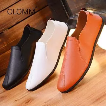 Fashion 2024 New Mens Casual Shoes Shoes Mens Loafers Zapatos De Hombre Men Casual Natural Leather Loafers Driving Moccasin Men Soft 6 бежевый