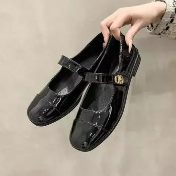 Fashion 2024 New Round Toe Women Black White Leather Flat Shoes Ankle Strap Mary Janes High Quality Flats 37
