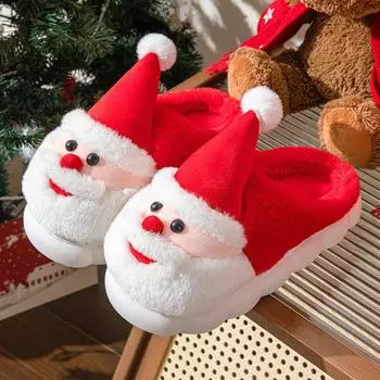 Fashion 2024 New Santa Claus Home Slippers Thick Bottom Non slip Men s and Women s Cute Cartoon Warm Slippers for Autumn and Winter 36-37 красный