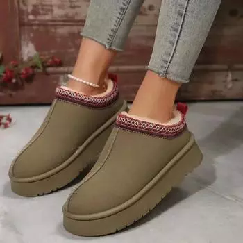 Fashion 2024 New Selling Ankle Boots Winter Fashion Suede Warm Thick Snow Boots Casual Versatile Women s Thick-soled Plush Cotton Shoes 36 чёрный