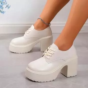 Fashion 2024 New Shoes for Women High Quality Mary Janes Women s High Heels Fashion Solid Office and Career Round Toe Platform Heels 35 покинуть белый