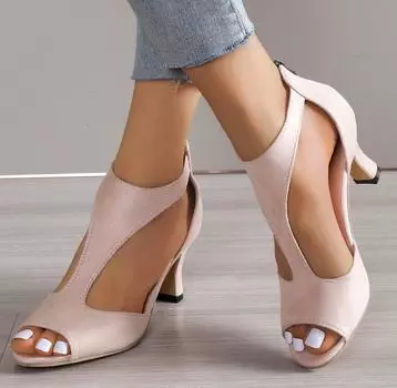 Мода 2024 года, новые простые и модные туфли-рыбьи с застежкой-молнией сзади, женские летние римские сандалии на шпильках сбоку, дизайнерские свадебные сандалии 35 чёрный