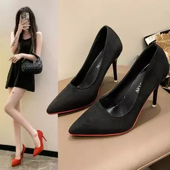 Fashion 2024 New Simple Women s Office Shoes Solid Color Suede Pointed Toe Women s Fashion High Heels Elegant Wedding Women s High Heels 35 красный