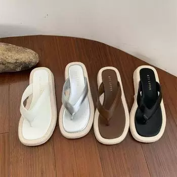 Мода 2024 года, новые тапочки для женщин, летняя одежда, корейская версия пляжных мягких шлепанцев Fairy Beach Zapatos De Mujer 35 чёрный
