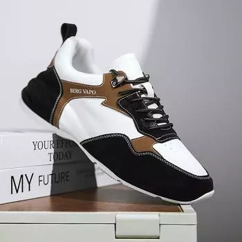 Fashion 2024 New Sneakers Men Cover Bottom Board Shoe Fashion Casual Microfiber Leather Mesh Breathable Increased Internal Platform Shoe CN 39 чёрный