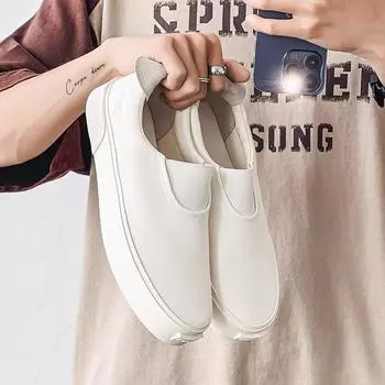 Fashion 2024 New Sneakers Solid White Shoes Men s Casual Shoes Comfortable Students Low-top Casual Sports Heightened Skateboard Shoes 39 белый