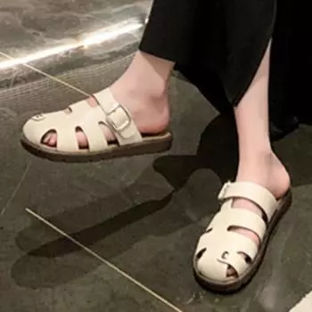 fashion 2024 New Soft Casual Sandals Women Summer Beach Slides Slippers Non-slip Buckle Strap Indoor Outdoor Women s Low Heels Shoes 35 бежевый