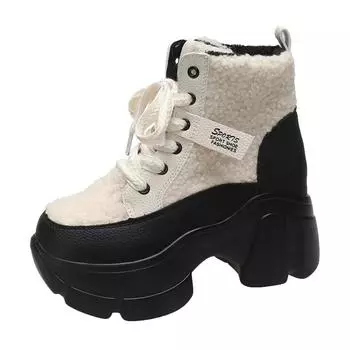 Fashion 2024 New Spring And Summer Breathable Hollow Casual Fashion Thickened Sole High Top Shoes Lace-up Women s Single Shoes 35 чёрный