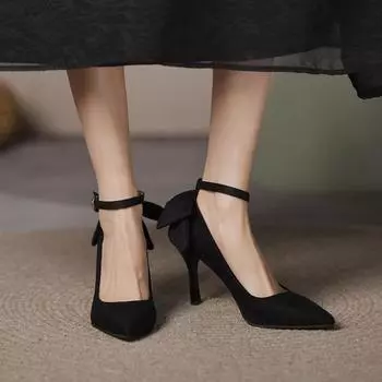 Мода 2024 года, новая весна-осень, туфли с острым носком, женские модные, свежие, во французском стиле, женские туфли на тонком каблуке, трендовые 34 чёрный