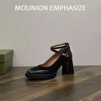 fashion 2024 New Spring Autumn Women Pumps Natural Leather Platforms Loafers Square Toe Buckle Woman Working Casual Shoes 35 чёрный