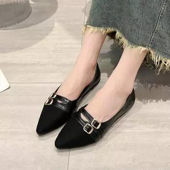 Fashion 2024 New Spring/summer Loafers Soft Leather Soft Sole Ballet Shoes Women s Shallow Mouth Comfortable Pointed Flat Shoes 35 чёрный