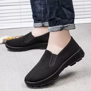 Fashion 2024 New Spring/Summer Men s Casual Cloth Shoes Labor Protection Work Shoes Men s Black Thick Sole Men s Shoes 39 чёрный