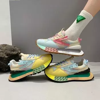 Fashion 2024 New Spring Thick Soled Dad Shoes Mesh Breathable Student Sports Leisure Shoes Women s Casual Sports Shoes 35 розовый