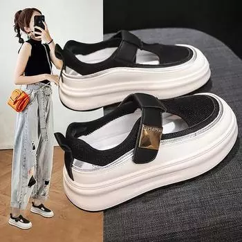 Мода 2024 года, новые летние модные женские дышащие сандалии на платформе и клиньях 35 бежевый