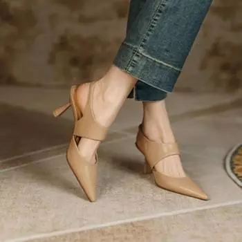 Fashion 2024 New Summer Fashionable Comfortable and Elegant Hollow Sandals Stiletto Heel Pointed Toe Wear-resistant Women s Shoes 34 абрикосовый