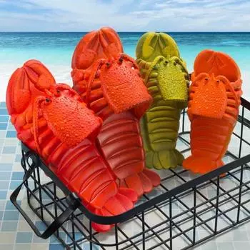 Fashion 2024 New Summer Lobster Slippers Women Child Funny Animal Flip Flops Cute Beach Casual Shoes Unisex Big Size Soft Beach Slippers 24-25 красный