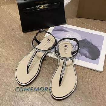 Fashion 2024 New Summer Style Fashionable and Comfortable Rhinestone Wear-resistant Flat-soled Casual Vacation Shoes Sandals for Women s 36 белый