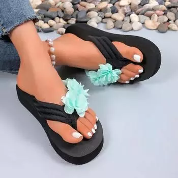Fashion 2024 New Summer Women s Fashion Flower Designer Anti-Slip Thick-Soled Sandals Outdoor Open-Toe Vacation Beach Women s Slippers 36 чёрный