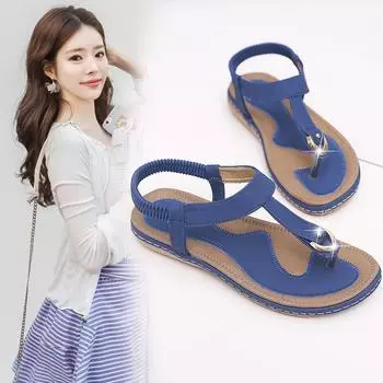 Fashion 2024 New Summer Women s Sandals Flip Flops Round Toe Low Heel Beach Casual Shoes Rome Fashion Women Slides Ladies Sandals 35 синий