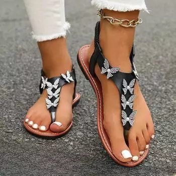 Мода 2024 года, новые летние женские туфли, модные однотонные пляжные тапочки с открытым носком и бантом на плоской подошве для женщин 36 чёрный