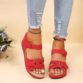 fashion 2024 New Summer Women s Wedge Retro Lightweight Anti-Slip Beach Sandals Women s Shoes 35 бежевый