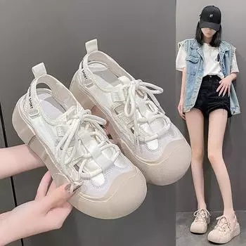 Fashion 2024 New Summer Women s Wedge Retro Flower Decoration Lightweight Non-Slip Beach Slippers 35 бежевый