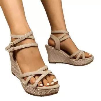Fashion 2024 New SyfIyno Beige Fashion Wedge Sandals for Women Summer Casual Non-slip Peep Toe Platform Shoes Heel Woman Sandale 36 бежевый