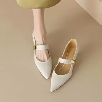 Fashion 2024 New Temperament Women Shoes Pointed Shallow Cut Single Shoes for Women Fashion Metal Decorative Slim Heels Women Shoes 35