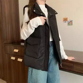 FASHION 2024 new thermal down cotton vest jacket women s stand-up collar vest sleeveless vest top L