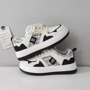 Fashion 2024 New Thick Sole Mesh Breathable Leisure Women s Skateboarding Shoes Korean Versatile Sports Shoes Outdoor Running Shoes 35 чёрный