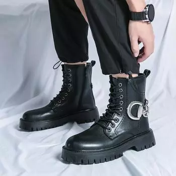 Fashion 2024 New Thick-soled Leather Boots Men s Short Boots Fashion Motorcycle Boots Tooling Boots High-top 8-hole Combat Outdoor Boots 38 коричневый