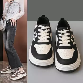 Fashion 2024 New Thick Soled Shoes Women s Sports Shoes Fashionable and Comfortable Women s Casual Shoes 35 чёрный