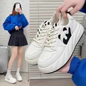 Fashion 2024 New U Leather Women s White Casual Woman Vulcanize Sneakers Breathable Sport Walking Running Platform Flats Shoes 35 чёрный