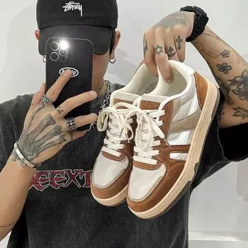 Мода 2024 года, новые универсальные кроссовки для мужчин на шнуровке, круглый носок, толстая подошва, корейская мода, повседневные кроссовки, водонепроницаемые, Zapatilla De Hombre 39